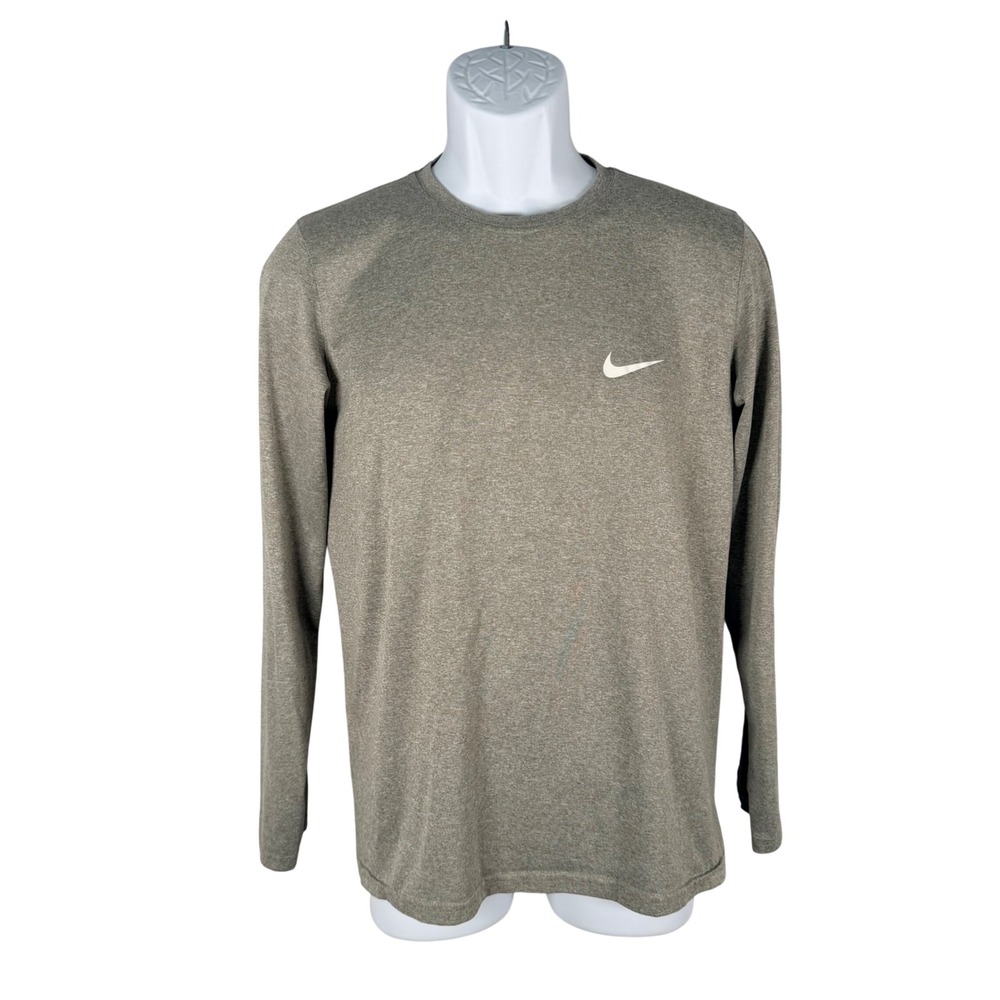 The Nike‎ Tee Dri Fit Long Sleeve Athletic T Shirt Men Small Gray Polyester Tee